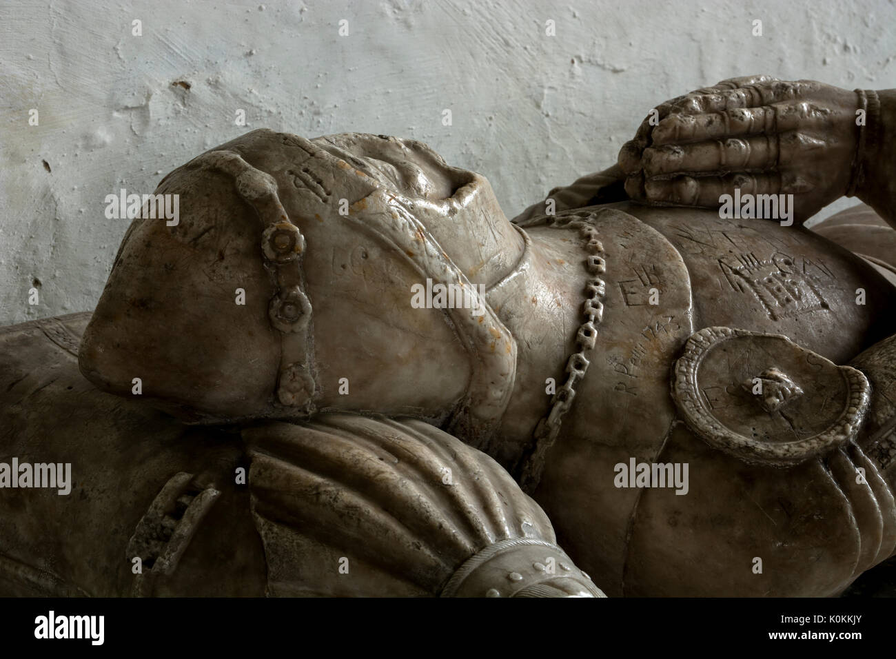 Effigy of a 15th century knight, St. Peter`s Church, Wootton Wawen, Warwickshire, England, UK Stock Photo